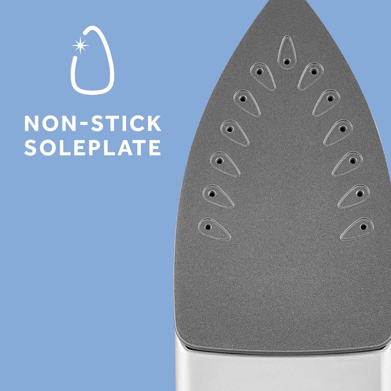 Sunbeam مكواة بخار مدمجة، 1200 وات، قاعدة غير لاصقة، دفعة قوية من البخار، أفقية أو عمودية، رذاذ ضباب، طرف دقيق، أبيض/أزرق - Image 3